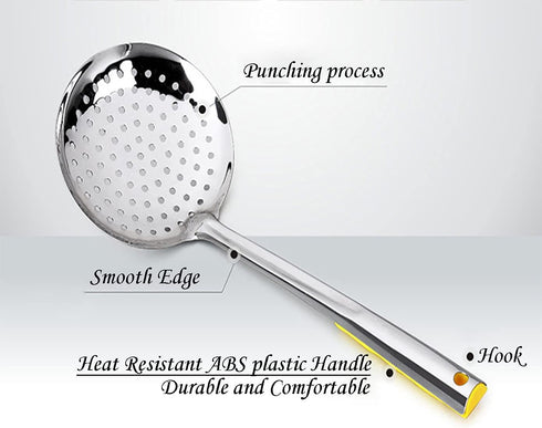 TENTA KITCHEN Stainless Steel Skimmer/Slotted Spoon/Strainer Ladle Dia 16CM with Heat Resistant ABS Handle