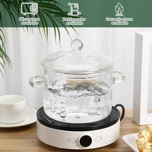 Glass Saucepan with Cover, Heat-resistant Stovetop Pot for Pasta, Soup, Milk, Baby Food (64oz/1900ml)