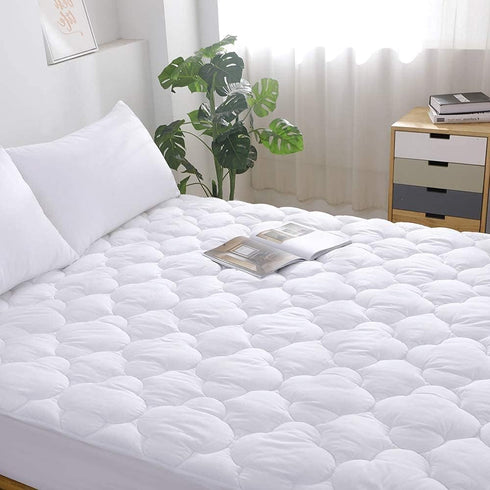 WhatsBedding Waterproof King Size Mattress Pad, Cotton Top Down Alternative Filling Quilted Mattress Topper Cover