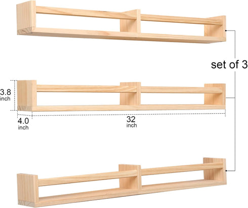 birola 32 inches Set 3,Wood Nursry Shelves of Floating Nursery Book Shelves for Wall,Wall Bookshelves