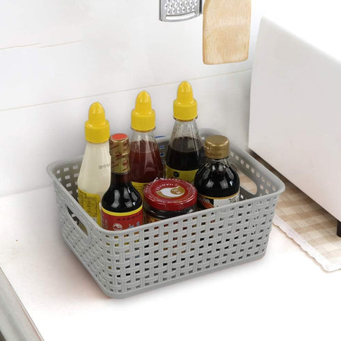 6-Pack Plastic Storage Organizer Basket, Slightly Gray, 10.04"L x 7.48"W x 3.95"H