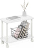 Furinno Turn-N-Tube Side Table, 2-Tier Rectangle Sofa End Table with Wheels, Round