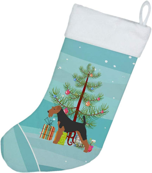 Caroline's Treasures BB2975CS Airedale Terrier Merry Christmas Tree Stocking, Fireplace Hanging Holiday Decorations