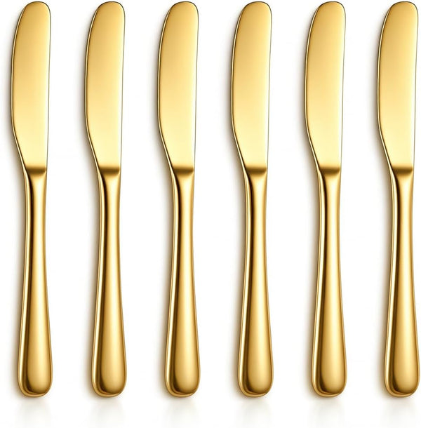 Berglander Butter Knife Spreader 6 Pieces 5.6", Stainless Steel Gold Butter Knives,
