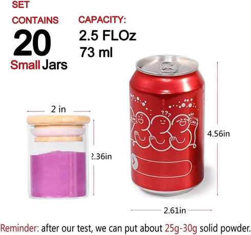 Set,2.5oz 20 Tzerotone Spice Jar Piece Glass Jar with Bamboo Airtight Lids and Labels, Mini Clear Food Storage