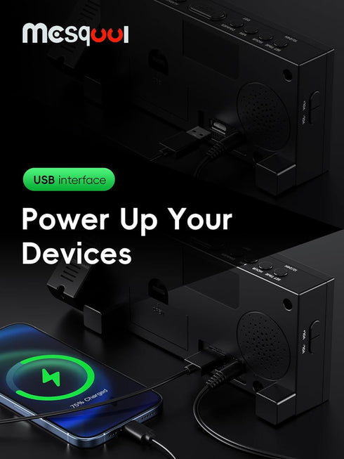 Mesqool Projection Alarm Clock - Loud Vibrating Alarm Clock for Heavy Sleepers with USB Charging Port