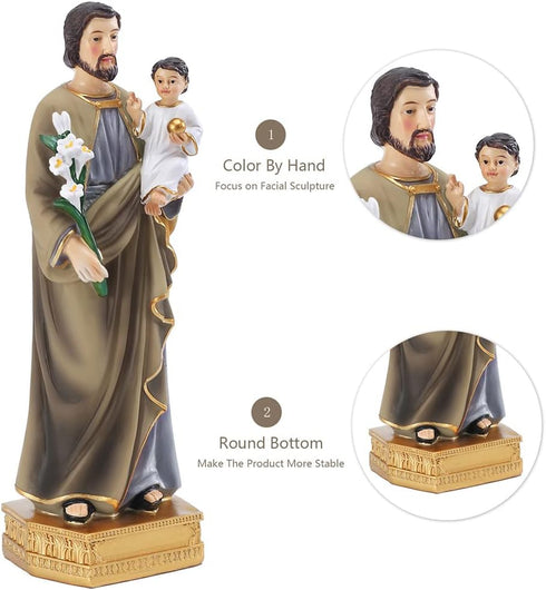Galiyen St. Joseph and Child Jesus Statues, Hand-Crafted 8 Inch Resin Figurines, Catholic Religious Decoration
