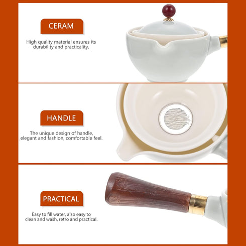 Cabilock 1 Pc Side Pot Ceramic Tea Maker, 360 Rotation Teapot for Flower Tea and Coffee Drinks