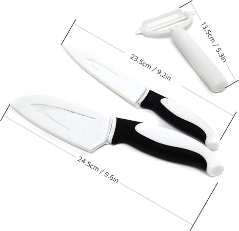 Jean-Patrique Stainless Steel Non-Stick Prep Knives - Chef’s Essential Kitchen Set of 3 (Black & White)