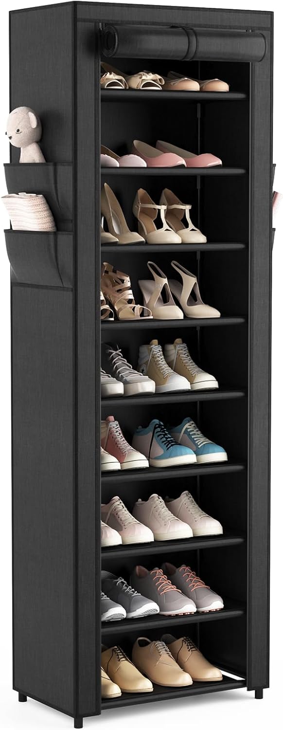 VILICK Shoe Rack with Cover Narrow Shoe Organizer with 4 Side Pockets