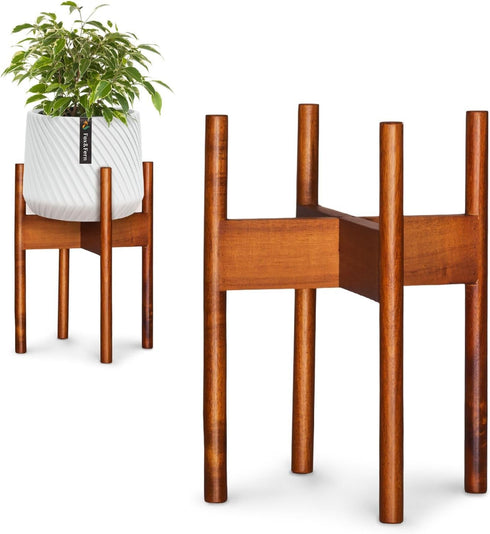 Fox & Fern Mid Century Plant Stand 8 Inch Fixed Size Wooden