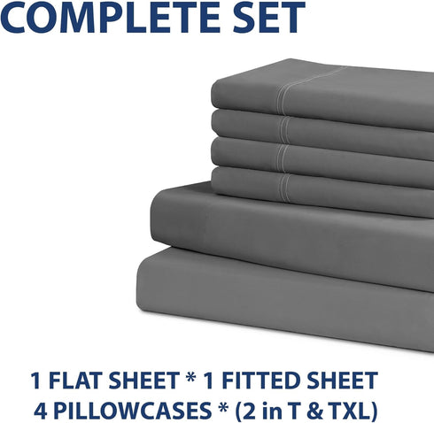 Home Collection Micro Caress Luxurious Sheet Set - 90GSM 4-Piece Full Size - Gray Color