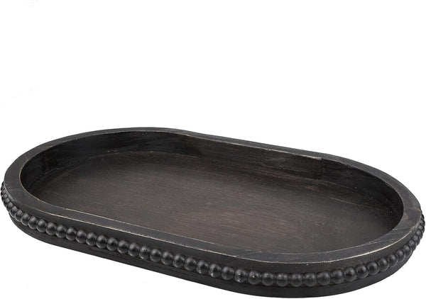 Hrastany Vintage Black Oval Wood Decorative Ottoman Tray for Coffee Table Kitchen