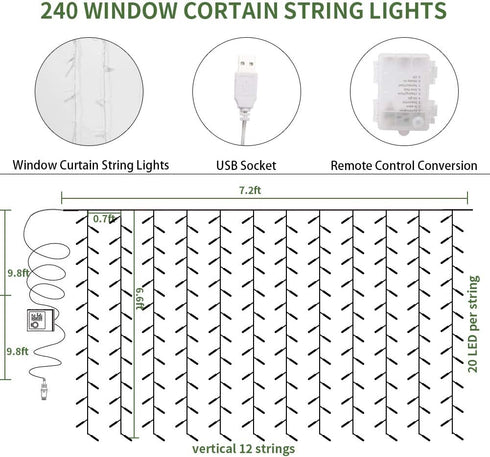 12 Pack 240 KASZOO Artificial Ivy Leaf Plants with LED Window Curtain String Lights, Fake Plants Vine Hanging Garland