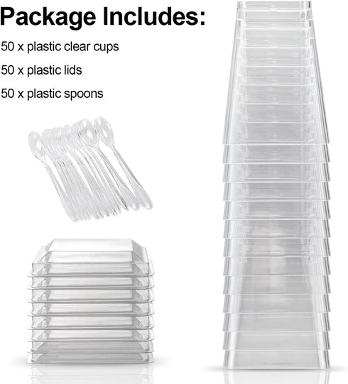 EASERCY 50 Pack 5 oz Plastic Dessert Cups with Lids, Yogurt Parfait/Appetizer Cup with Lids for Party, Mini Dessert