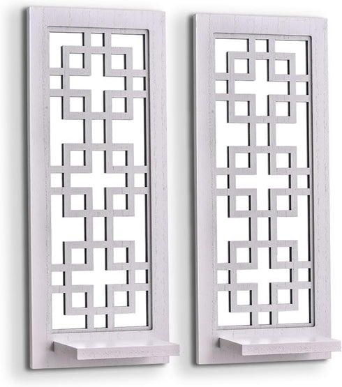 Aeveco Set 2, Wall Mirrored Candle Sconces of Decorative Wooden Candle Holder, Rustic Candle Sconce, White Living Room