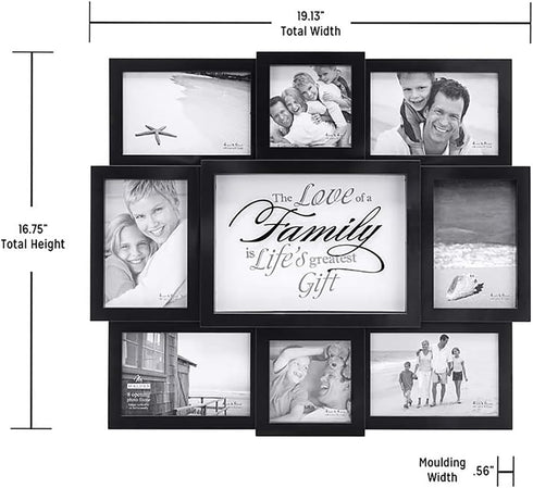 Malden International Designs The Love of a Family Dimensional Collage Picture Frame, Black, 8 Options, 6-4x6 & 2-4x4