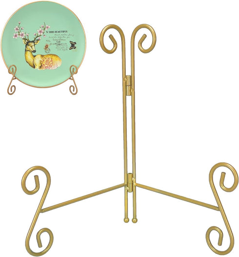 6 Inch Gold Plate Stand, Collapsible Iron Display Holder for Photos, Decorative Plates, Artwork (2-Pack)