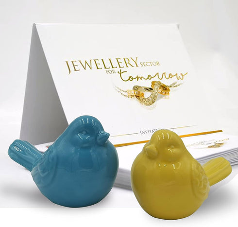 yhcdsea 2pcs-Set Yellow/Blue Decorative Bird Figurine, Glazed Ceramic Chubby Bird Figure for Indoor Outdoor Decor