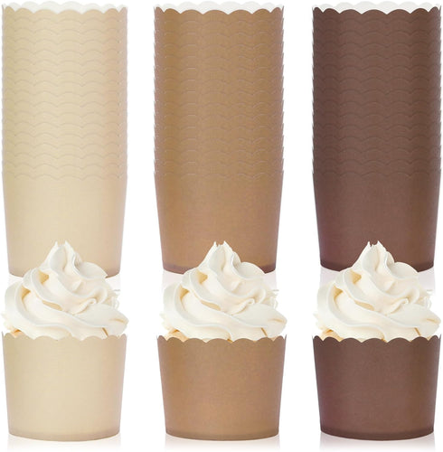 Whaline 120Pcs Brown Paper Baking Cups, Scalloped Edge Cupcake Wrappers, Gradient Brown for Events