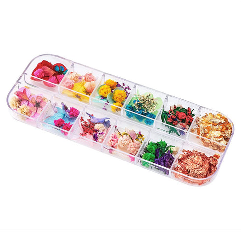 Dried Flowers & Foil Nail Art Kit - 108PCS, 33 Colors, 2 Color Foil, Accessories for Resin Molds