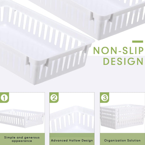 Wenqik Set of 12 Plastic Organizer Bins, 10.24 x 6.5 x 2.36 Inch Rectangular Trays for Desk Organization (White)