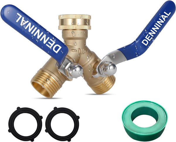 Denninal Brass Garden Hose Splitter 2 Way Heavy Duty with 304 Stainless Steel