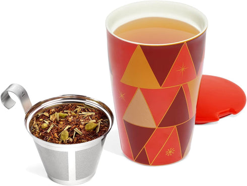 12 oz Tea Forte Double-Walled Ceramic Kati Cup, Removable Stainless Steel Infuser Basket and Lid, Steeps Loose Leaf