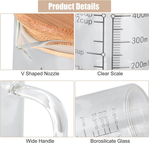 400ml Nozzle Coffee(400ML) Heat Resistant Glass Measuring Cup, Clear Glass Drinking Container with V Shaped Microwave