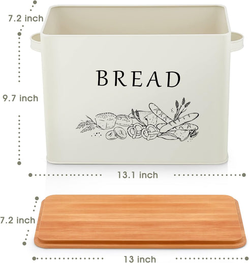 13.1 7.2 9.7 Countertop, TeamFar Bread Box with Wooden Lid, x x Bread Container Storage Holder for Family Farmhouse
