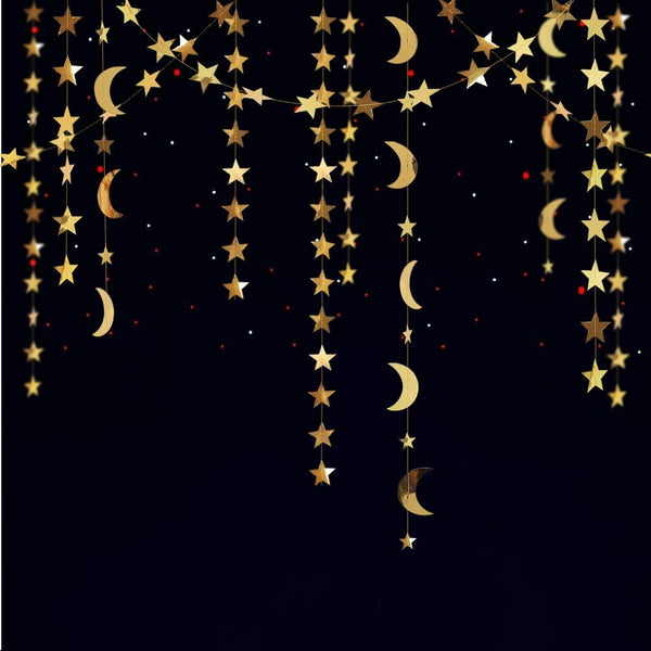 Decor365 Gold Moon Star Garland - Ramadan Decorations, Hanging Twinkle Little Star Birthday Party Decor
