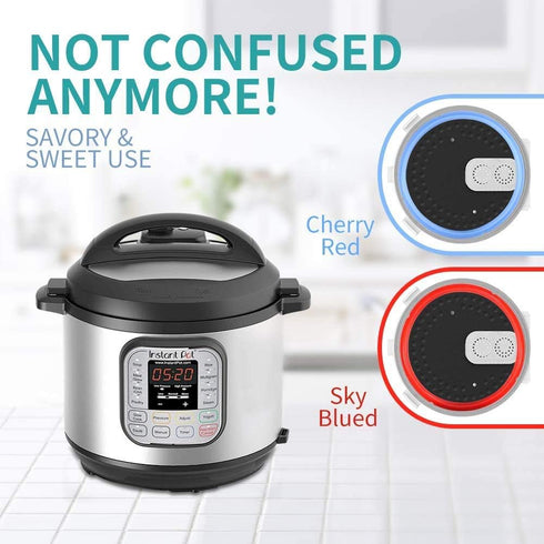 Silicone Sealing Ring for Instant Pot - Replacement Gasket for 6 Qt Pressure Cooker, 3-Pack in Savory Blue, Sweet Red