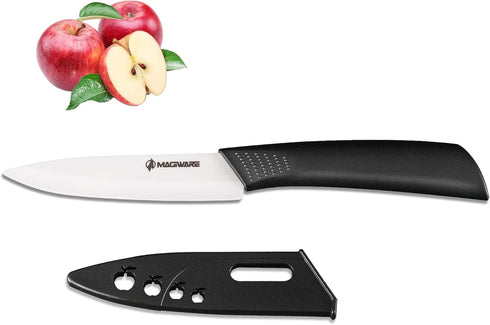 Classic 4 inch Ceramic Paring Knife with Sheath Cover, Rust Proof Fruit and Vegetable Knife