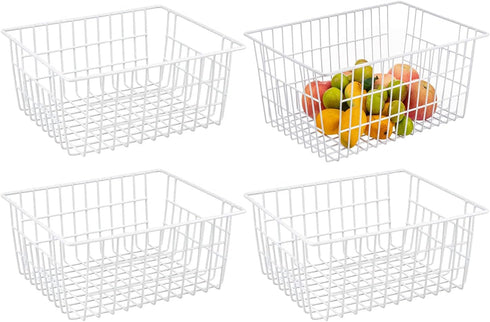 Set of 4 Redrubbit Wire Storage Baskets, Large Farmhouse Metal Freezer Organizer Bins with Handles for Kitchen
