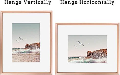 Frametory 8x10 Metal Picture Frame with Mat for 5x7 Picture, Aluminum Photo Frame Collection in Rose Gold