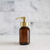 Rail19 Amber Glass Apothecary Foaming Soap Dispenser with Metal Pump, 8.5oz for Kitchen and Bathroom Countertop, Gold