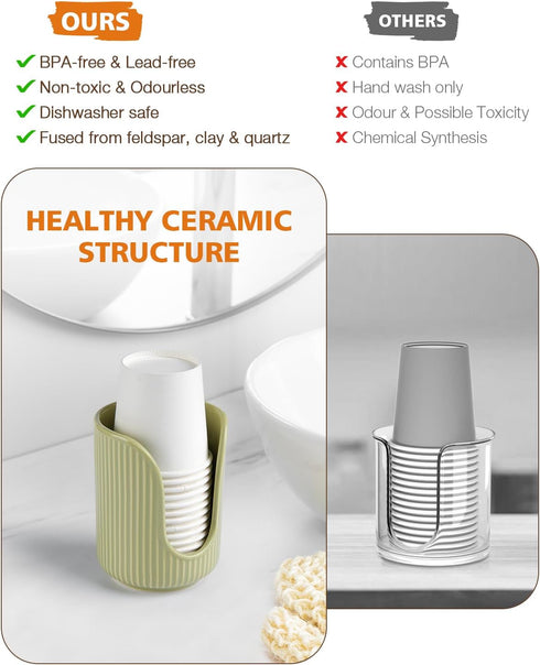 Bathroom Cup Dispenser, 3oz-4oz Ceramic Paper Cup Holder for Vanity Countertops, Small Mouthwash Dixie Cups Accessories