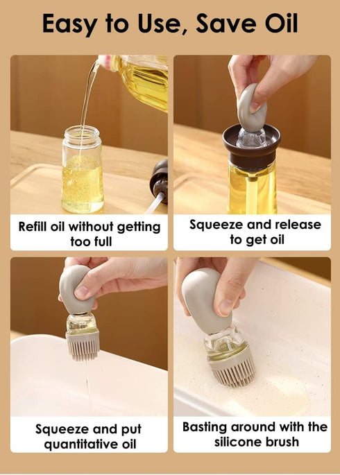 Oil Dispenser with Brush - 2 Pack 180ml Glass Olive Oil Dispenser Bottle with Basting Brush for Kitchen Cooking