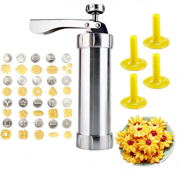 YOOUSOO Cookie Maker Press Gun Kit, Stainless Steel Biscuit Maker with 20 Discs and 4 Nozzles for Homemade Baking
