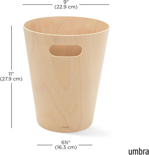 Umbra Woodrow 2 Gallon Modern Wooden Trash Can Wastebasket or Recycling Bin for Home or Office, Natural