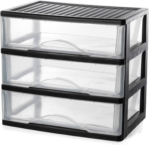 BYCY Medium 3 Drawer Plastic Clear Stacking Desktop Organizer for Office Supplies and Home Organization
