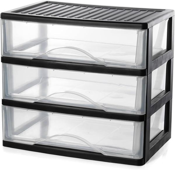 BYCY Medium 3 Drawer Plastic Clear Stacking Desktop Organizer for Office Supplies and Home Organization