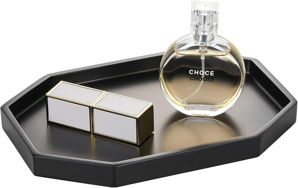 Vanity Tray - Resin Bathroom Jewelry Ring Dish, Small Octagon Perfume Tray for Countertop, Matte Black Decorative Tray