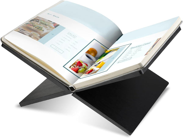 Book Stand: Recipe Holder for Display, Open Book Display Stand for Cookbooks, Magazines, Textbooks (Black)