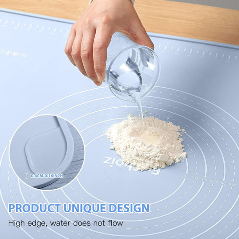 Silicone Pastry Mat 24"*16" Extra Thick Non Stick Baking Mat Food Grade Silicone Dough Rolling Bake Mat with Edge Heightening Blue by EuChoiz