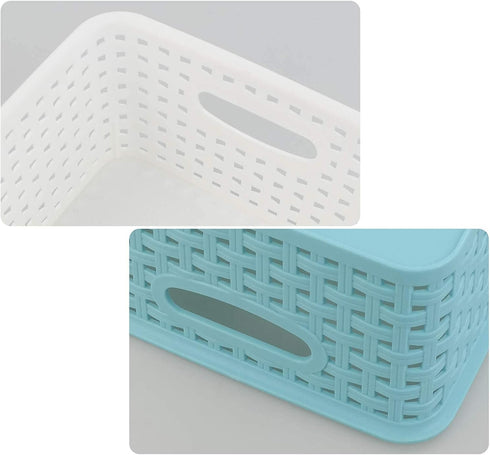 6-pack Plastic Weave Storage Basket, Small Basket, 10" x 7.48" x 4.13" in Blue and White