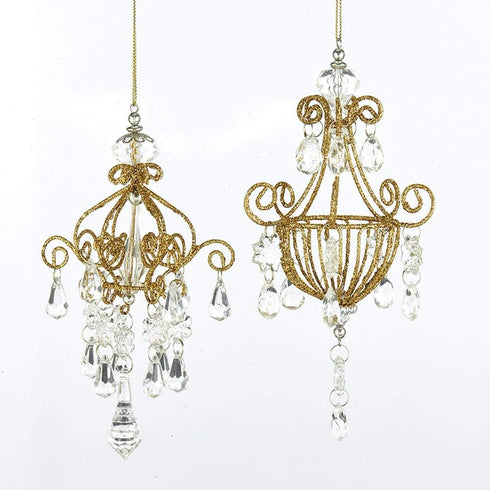 Kurt Adler 2 Gold Glitter Chandelier Ornaments, Assorted