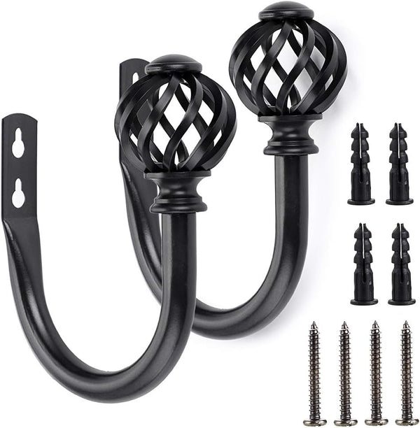 Sumnacon Set of 2 Metal Curtain Holdbacks - Wall Mounted Drapery Tiebacks for Bedroom, Livingroom, Office, Black