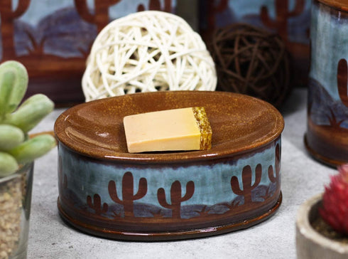 Ebros Rustic Southwestern Desert Cactus Bathroom Accent Figurine, Resin Decorative Bar Soap Dish