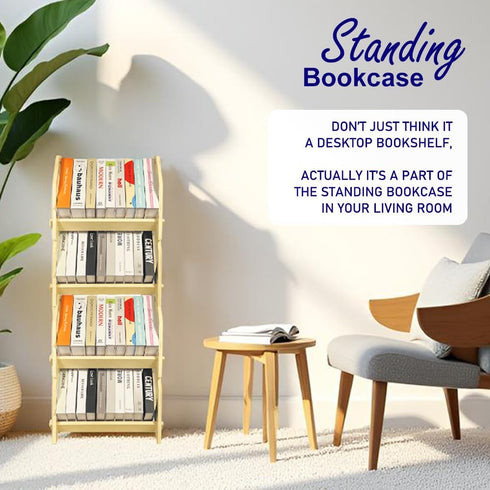 Desktop Bookshelf, Stackable Book Organizer with Handle, Storage Rack for CD/Magazine/File Folder, Portable Small